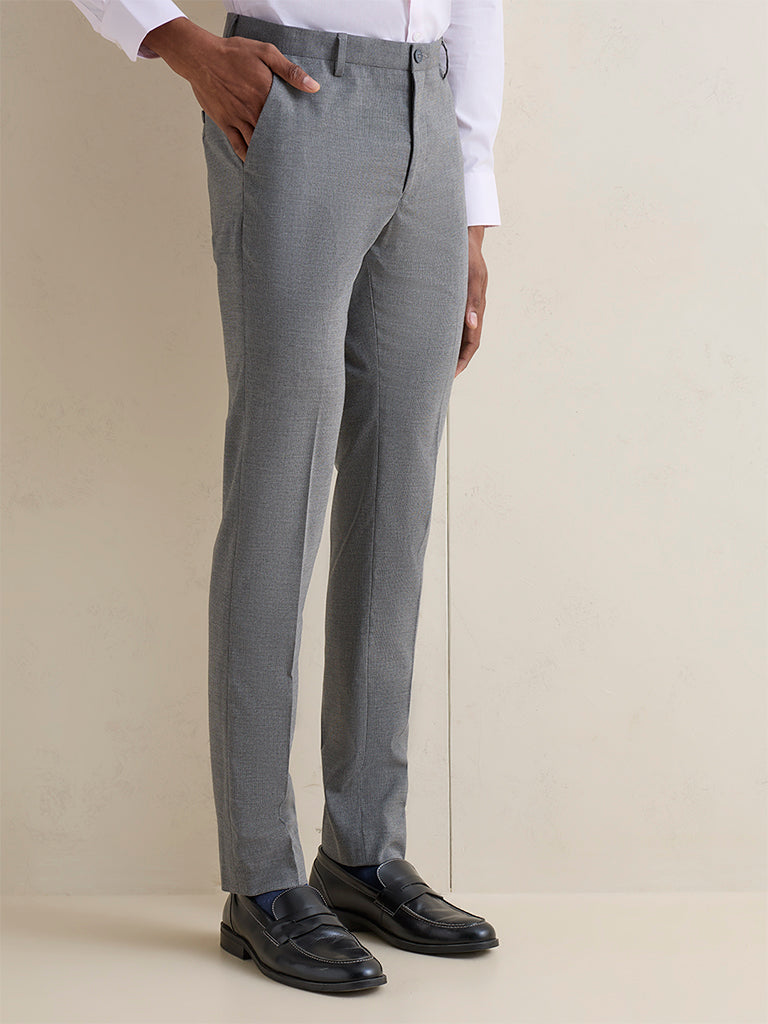 WES Formals Grey Ultra Slim-Fit Trousers