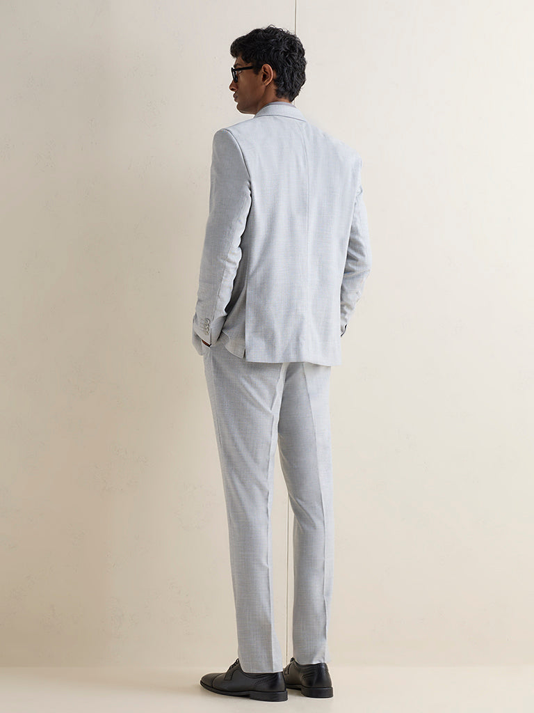 WES Formals Grey Melange Relaxed-Fit Mid-Rise Trousers