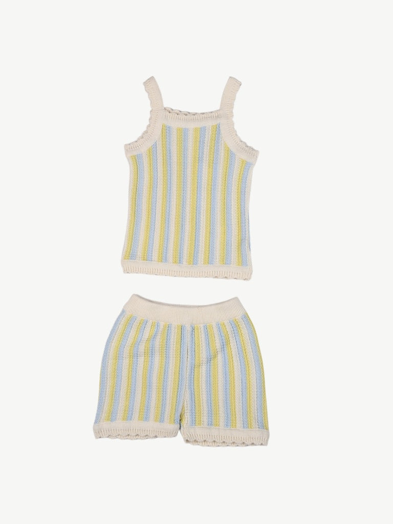 HOP Baby Girls Multicolour Striped Cotton Top and Shorts Set