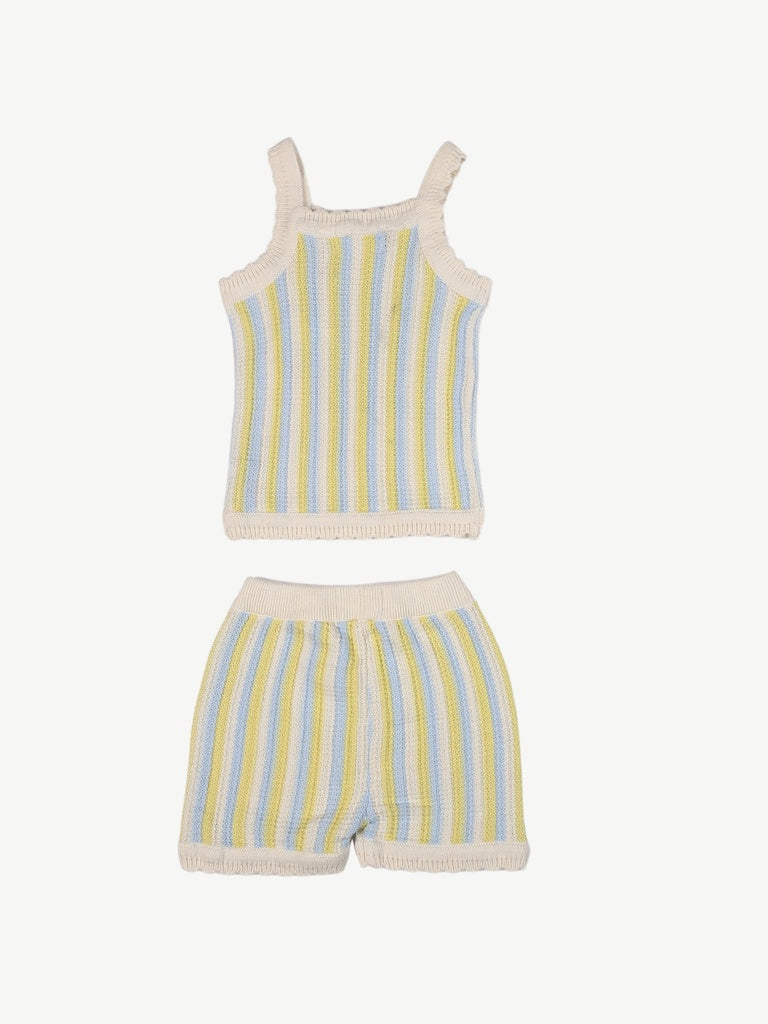 HOP Baby Girls Multicolour Striped Cotton Top and Shorts Set