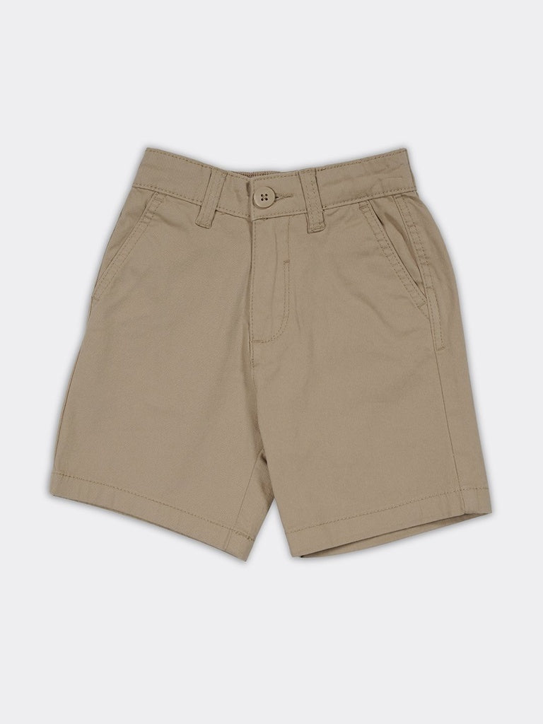HOP Kids Boys Light Taupe Regular Fit Cotton-Blend Shorts