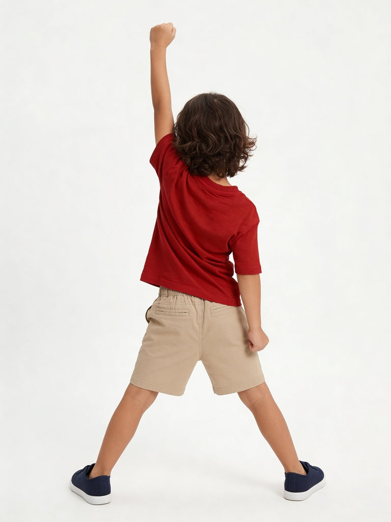 HOP Kids Boys Light Taupe Regular Fit Cotton-Blend Shorts