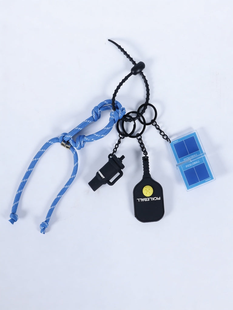 Blue And Black Pickleball Motif Corded Multi-Charm Accessory