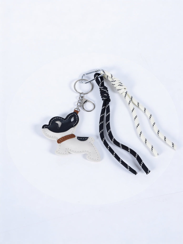 Black And White French Bulldog Leather-Look Charm Accessory
