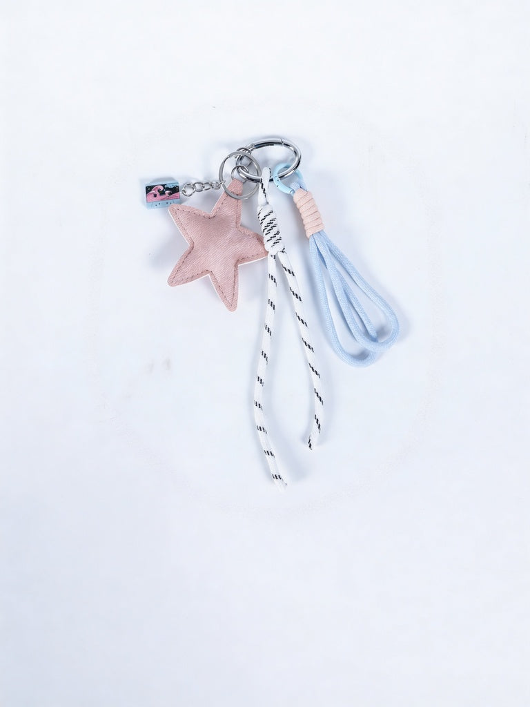 Pink Star Fabric Cord Detail Bag Charm