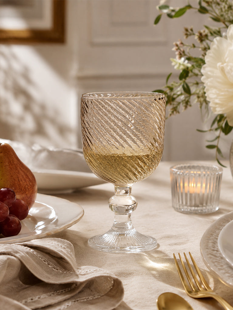 Westside Home Beige Ombre Ribbed Wine Glass