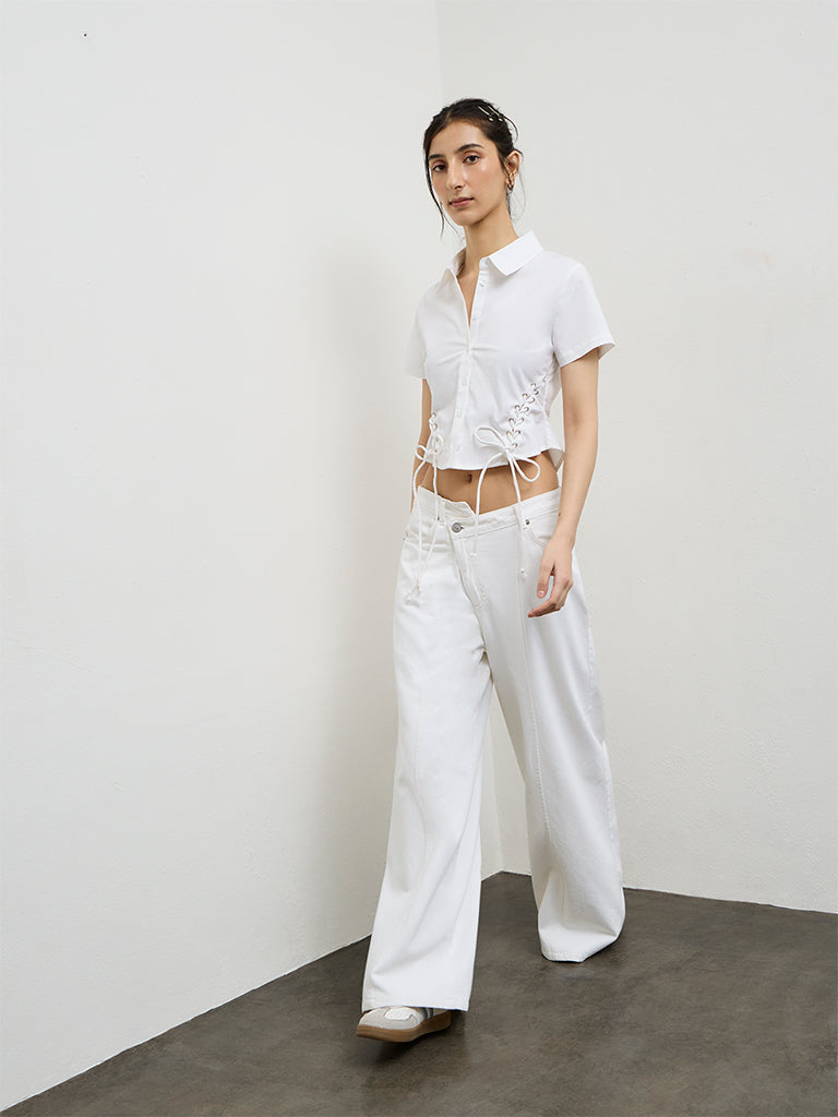 Nuon Off-White Lace-Up Detailed Shirt