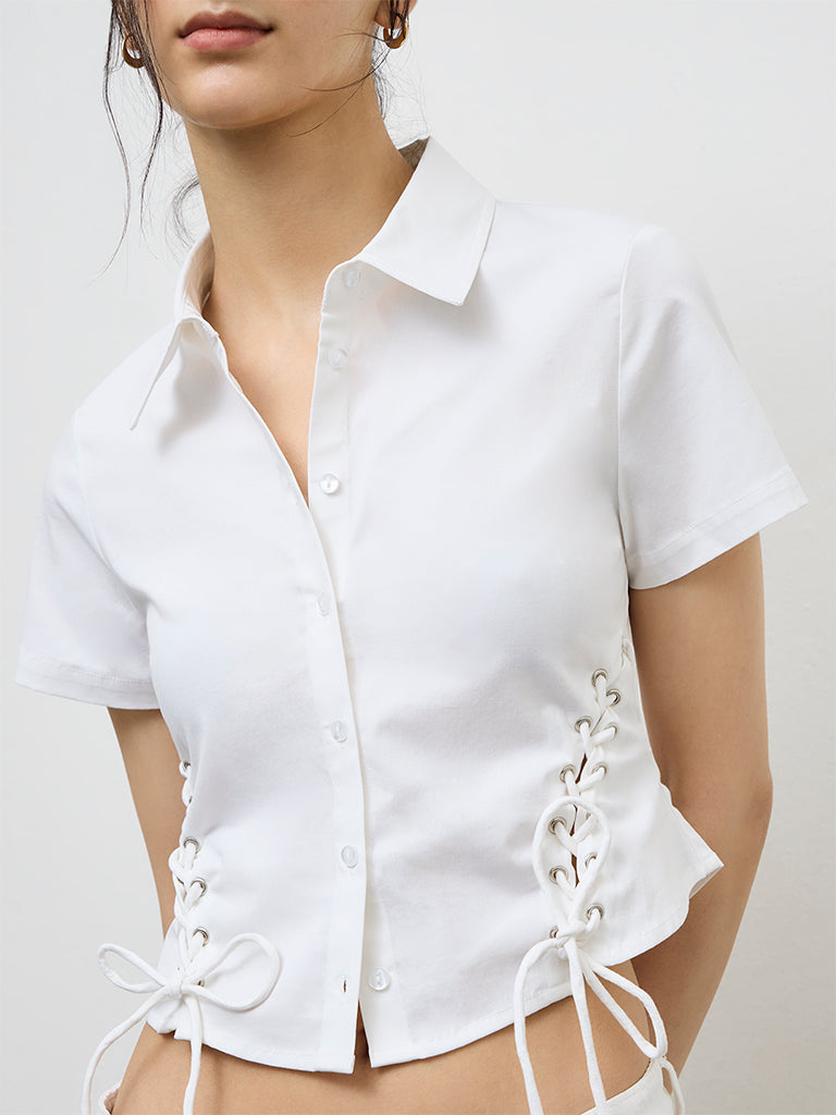 Nuon Off-White Lace-Up Detailed Shirt