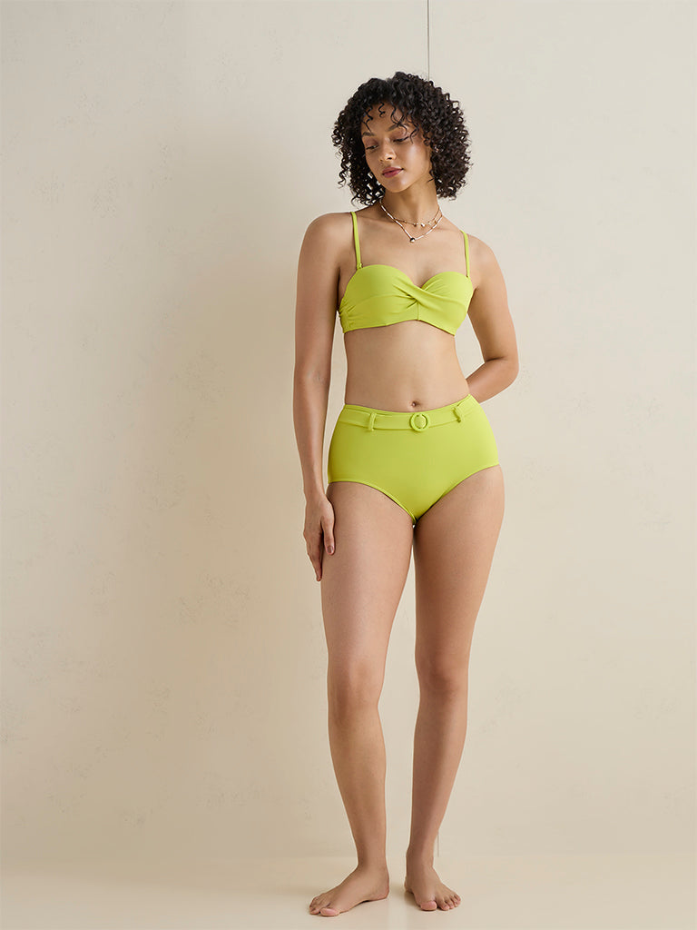 Wunderlove Swimwear  Lime High-Waist Bikini Briefs with a Belt