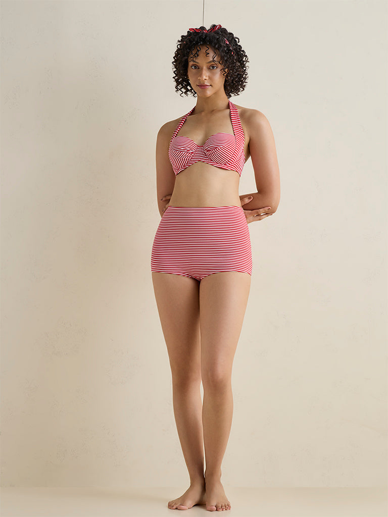 Wunderlove Swimwear  Red Stripeed  Balconette Bikini Bra