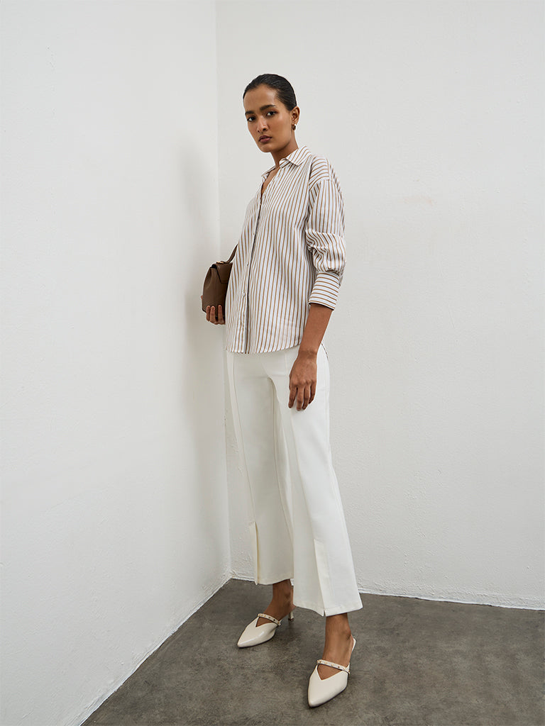 Wardrobe Brown Striped Cotton Shirt