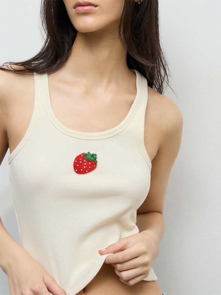 Buy Nuon Light Yellow Embroidered Cotton-Blend Tank Top from Westside
