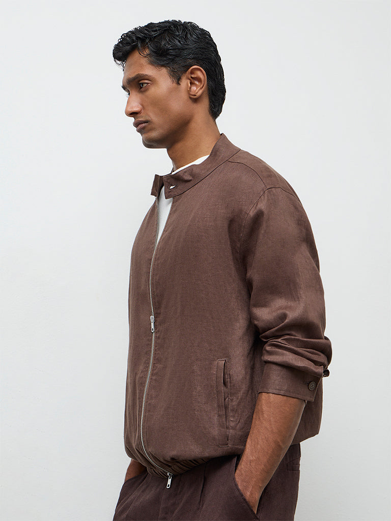 Ascot Dark Brown Relaxed-Fit Linen Jacket