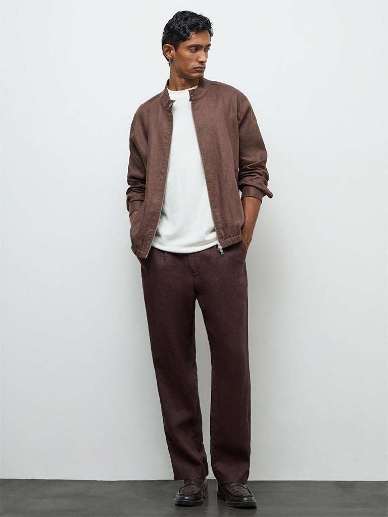 Ascot Dark Brown Relaxed-Fit Linen Jacket