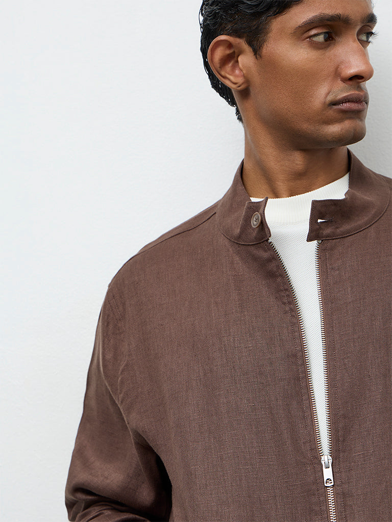 Ascot Dark Brown Relaxed-Fit Linen Jacket