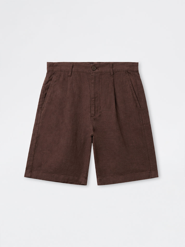 Ascot Dark Brown Relaxed-Fit Mid-Rise Cotton-Blend Shorts