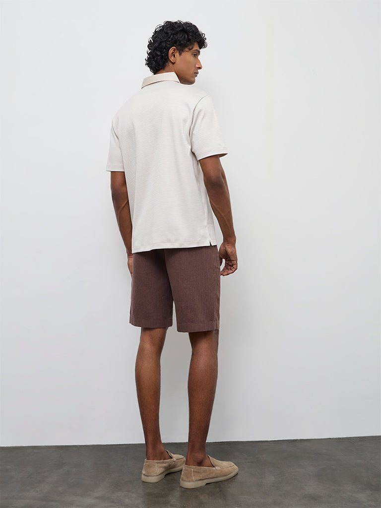 Ascot Dark Brown Relaxed-Fit Mid-Rise Cotton-Blend Shorts