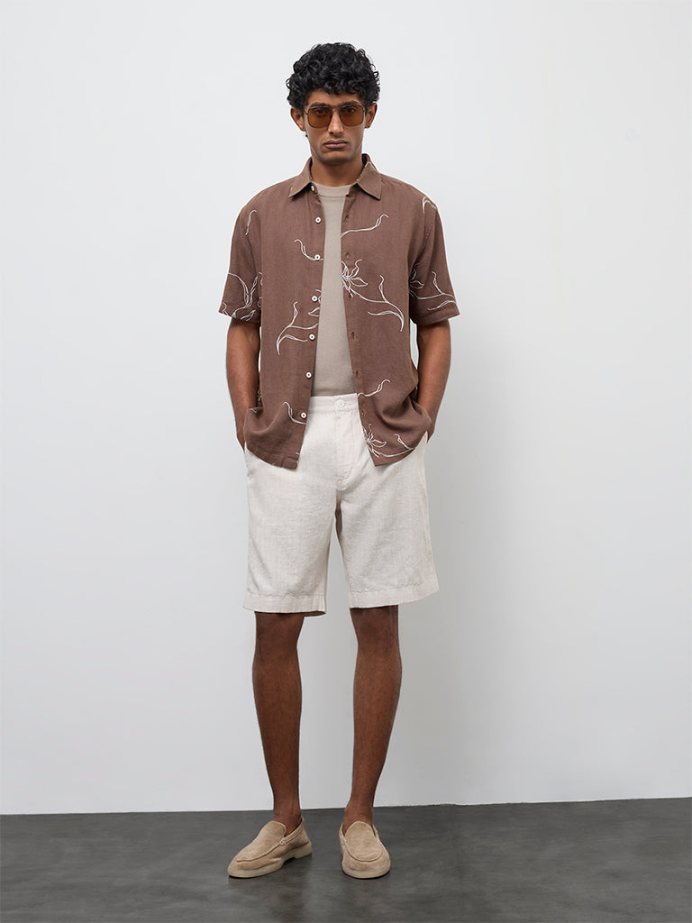 Ascot Off-White Relaxed-Fit Mid-Rise Cotton-Blend Shorts