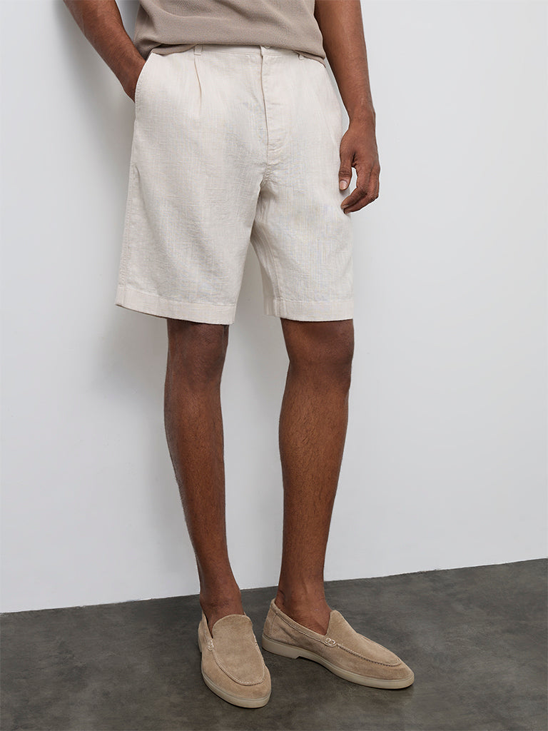 Ascot Off-White Relaxed-Fit Mid-Rise Cotton-Blend Shorts