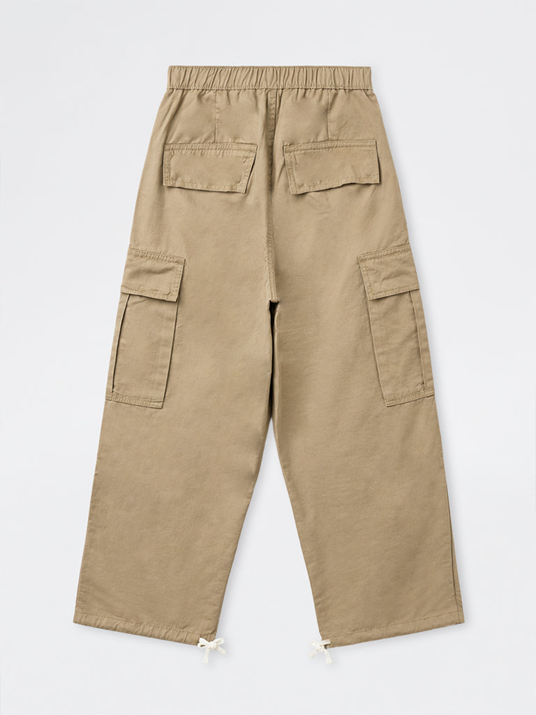 Nuon Beige Baggy-Fit Mid-Rise Cotton Cargo Pants
