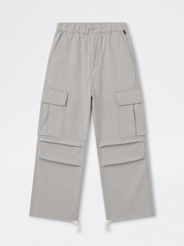Nuon Grey Baggy-Fit Mid-Rise Cotton Cargo Pants
