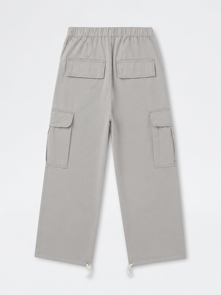 Nuon Grey Baggy-Fit Mid-Rise Cotton Cargo Pants