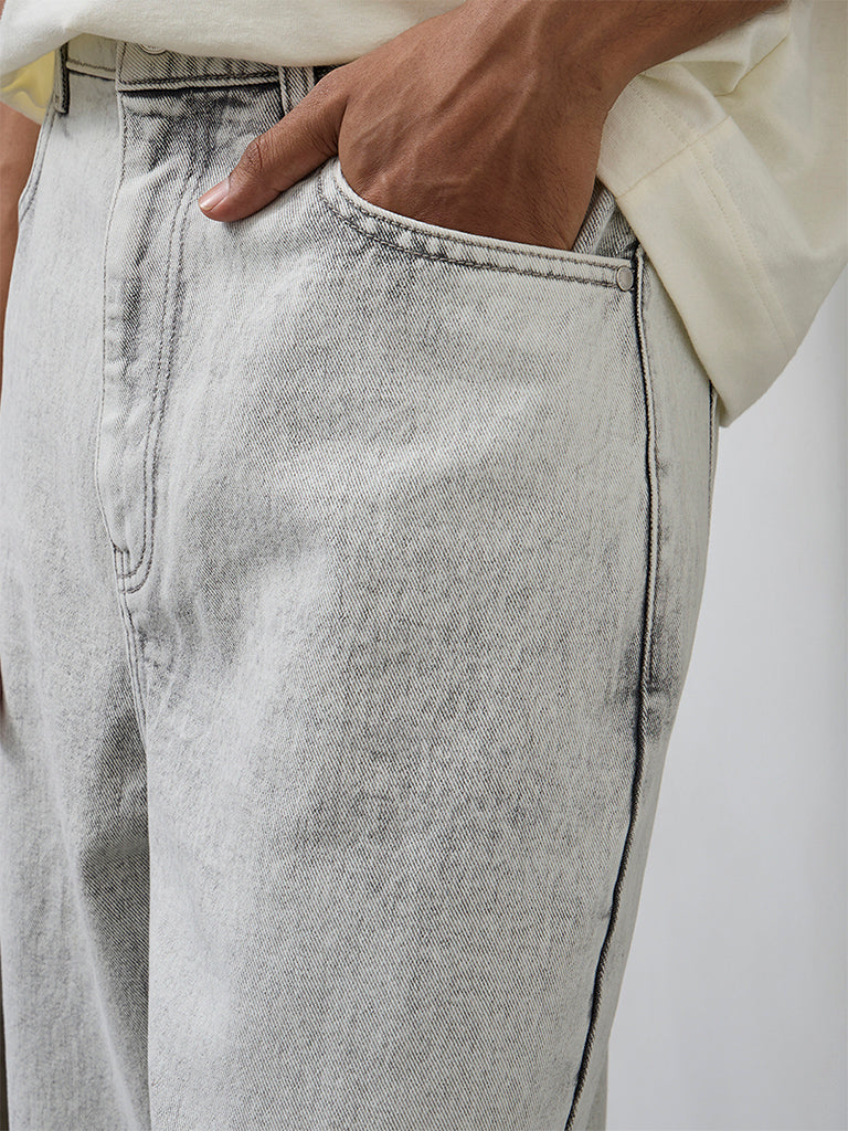 Nuon Grey Faded Mid-Rise Skater-Fit Jeans