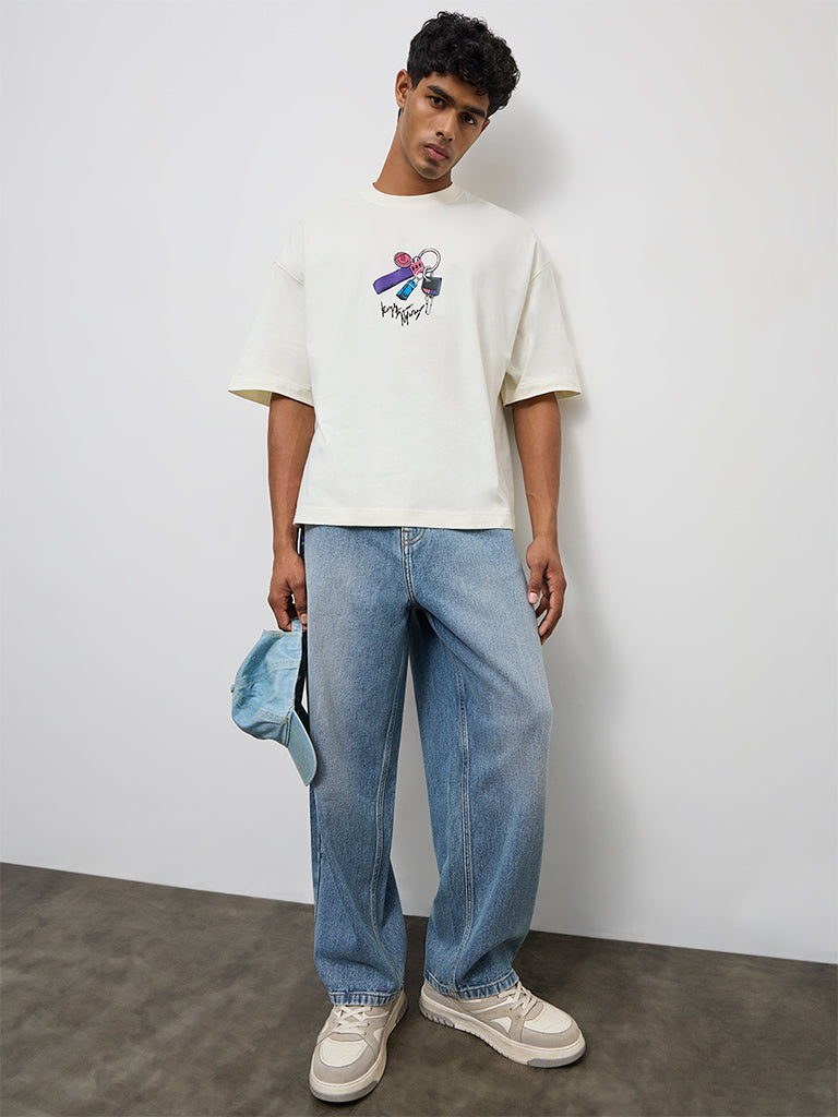 Nuon Light Blue Washed Relaxed-Fit Mid-Rise Jeans
