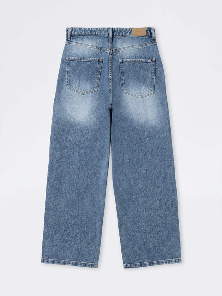 Nuon Light Blue Washed Relaxed-Fit Mid-Rise Jeans