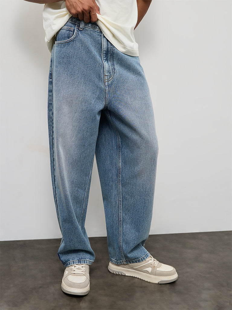 Nuon Light Blue Washed Relaxed-Fit Mid-Rise Jeans