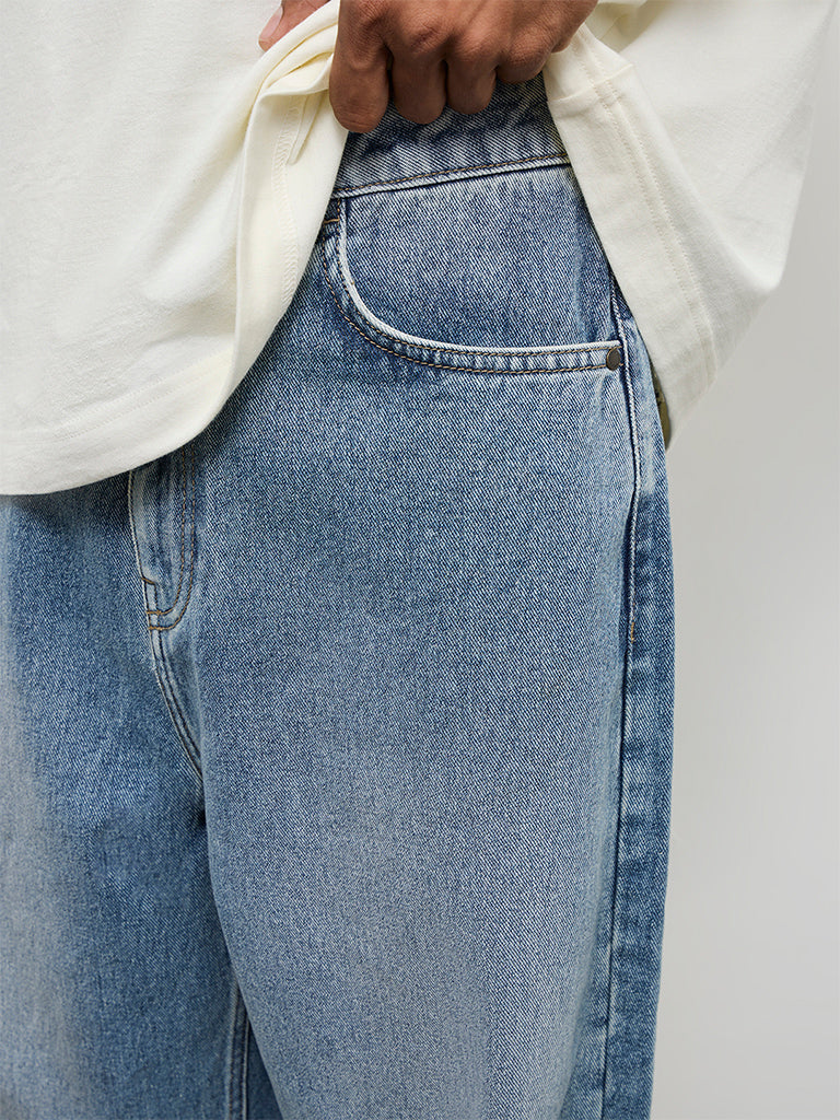 Nuon Light Blue Washed Relaxed-Fit Mid-Rise Jeans