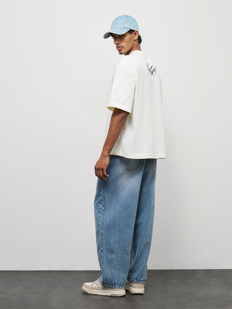 Nuon Light Blue Washed Relaxed-Fit Mid-Rise Jeans