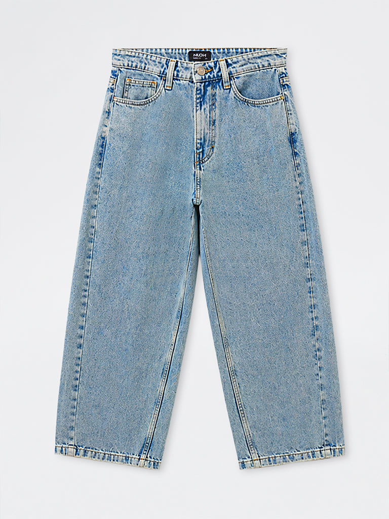Nuon Light Blue Barrel-Fit Mid-Rise Jeans