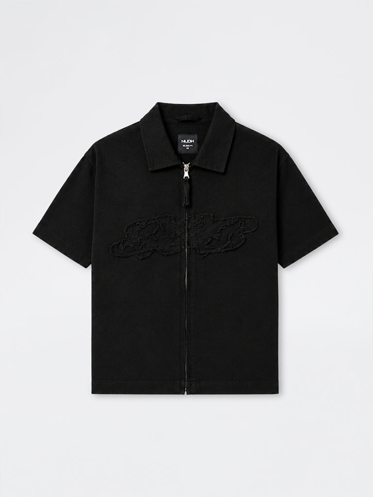 Nuon Black Embroidered Relaxed-Fit Cotton Shacket