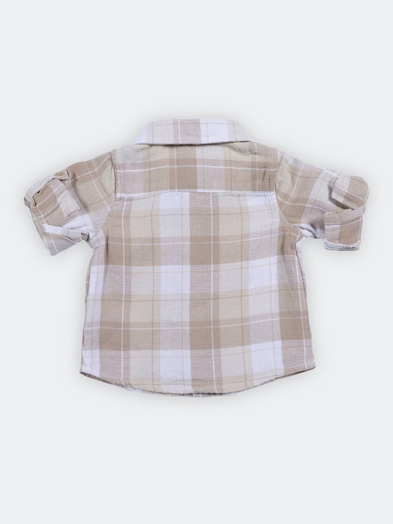 HOP Baby Boys Brown Embroidered Cotton Shirt
