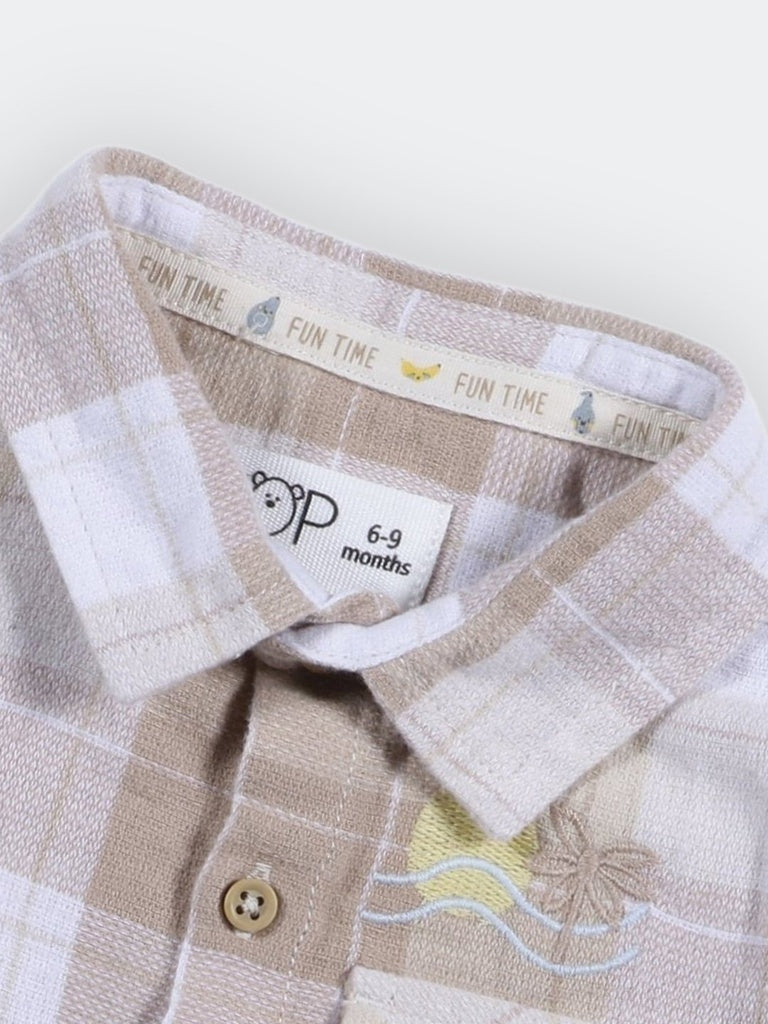 HOP Baby Boys Brown Embroidered Cotton Shirt