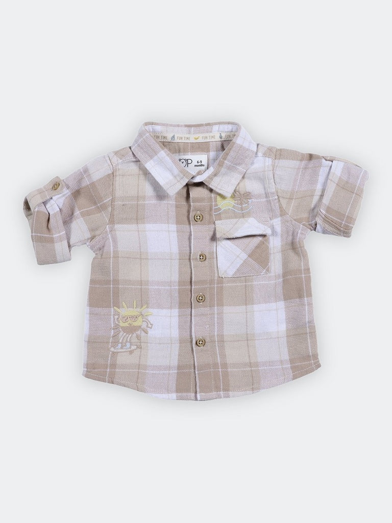 HOP Baby Boys Brown Embroidered Cotton Shirt