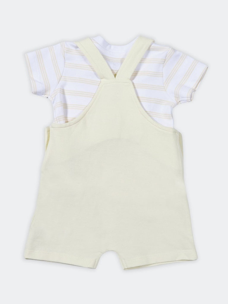 HOP Baby Boys Yellow Bear Graphic Cotton T-Shirt With Dungaree