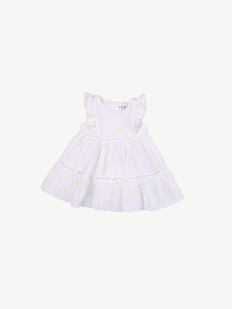 HOP Baby Girls White Printed Cotton A-line Dress