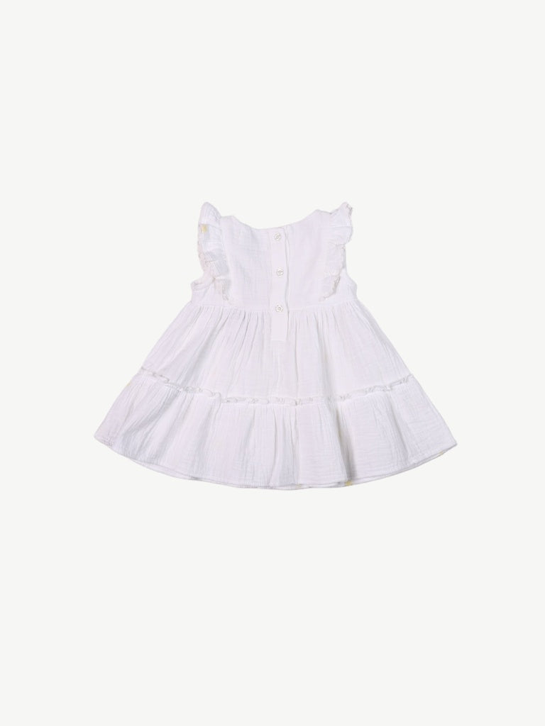 HOP Baby Girls White Printed Cotton A-line Dress