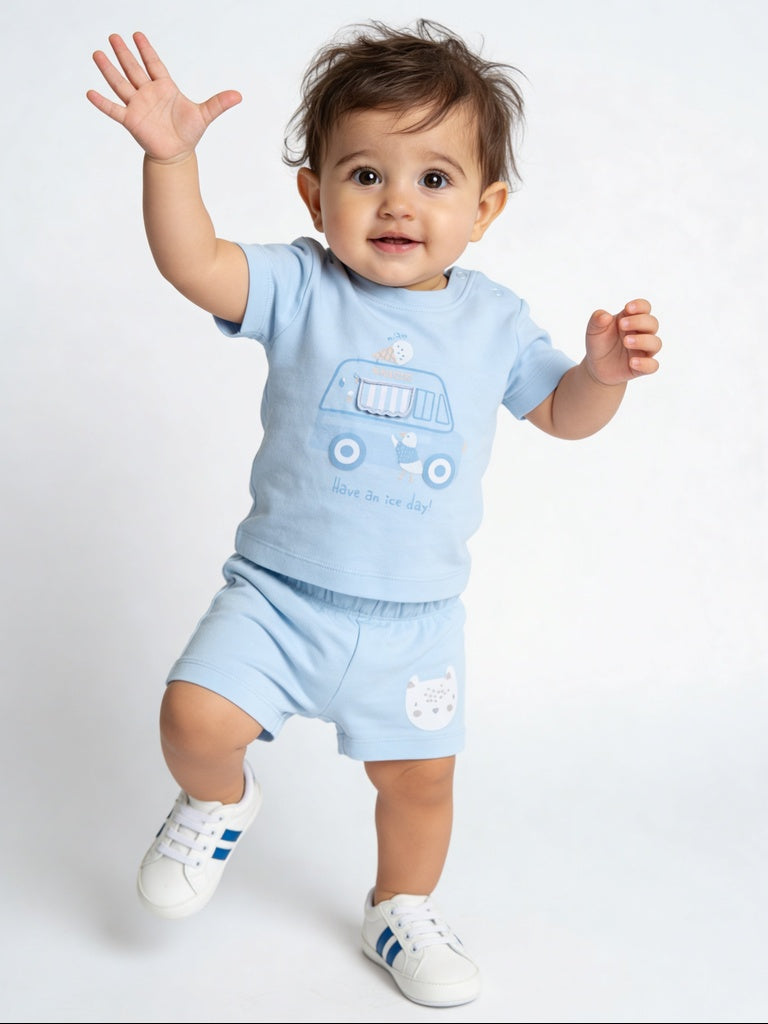 HOP Baby Boys Blue Printed Cotton T-Shirt
