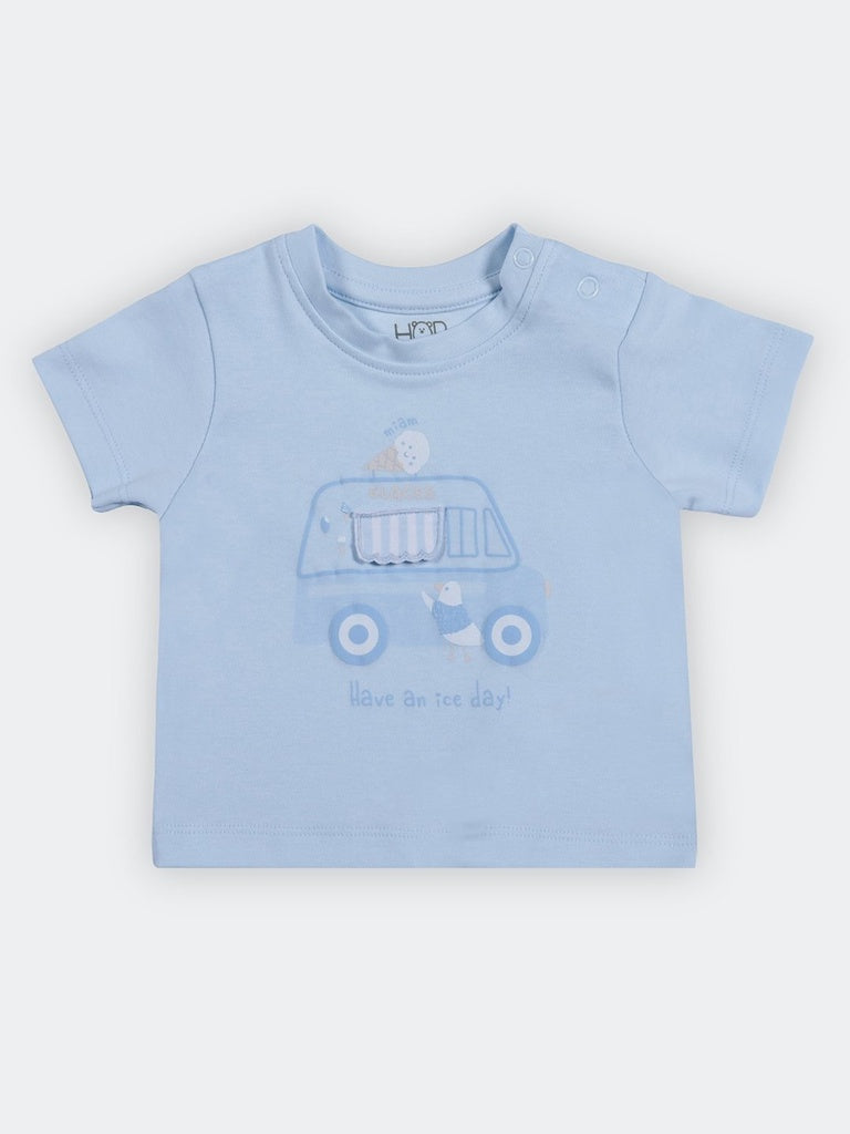 HOP Baby Boys Blue Printed Cotton T-Shirt