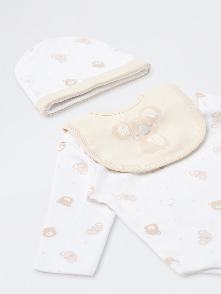 HOP Baby Boys Beige Teddy Printed Cotton Gift Set - Pack of 8