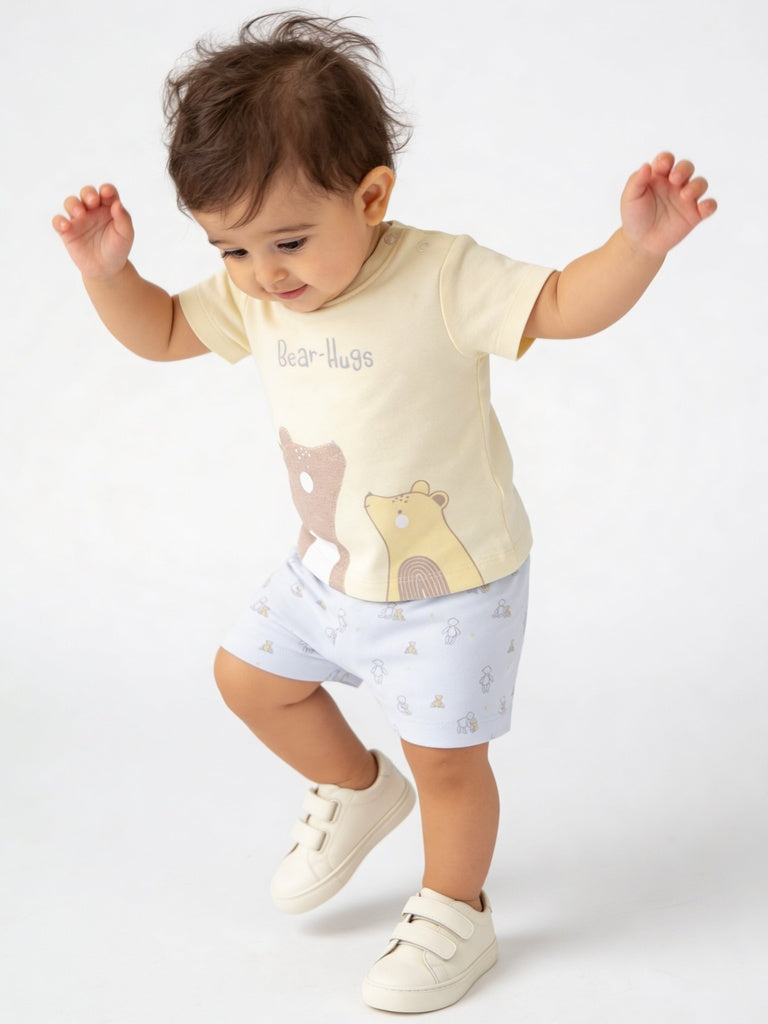HOP Baby Boys Light Yellow Printed Cotton T-Shirt