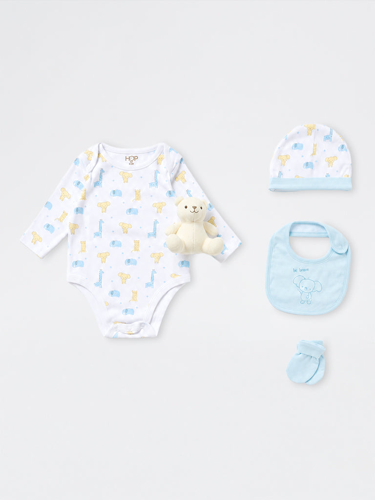 HOP Baby Boys Light Blue Animal Printed Cotton Baby Gift Set - Pack of 8