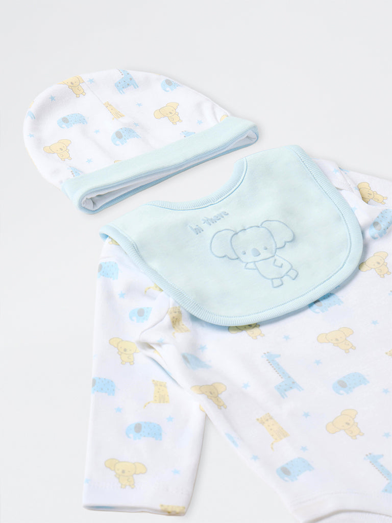 HOP Baby Boys Light Blue Animal Printed Cotton Baby Gift Set - Pack of 8