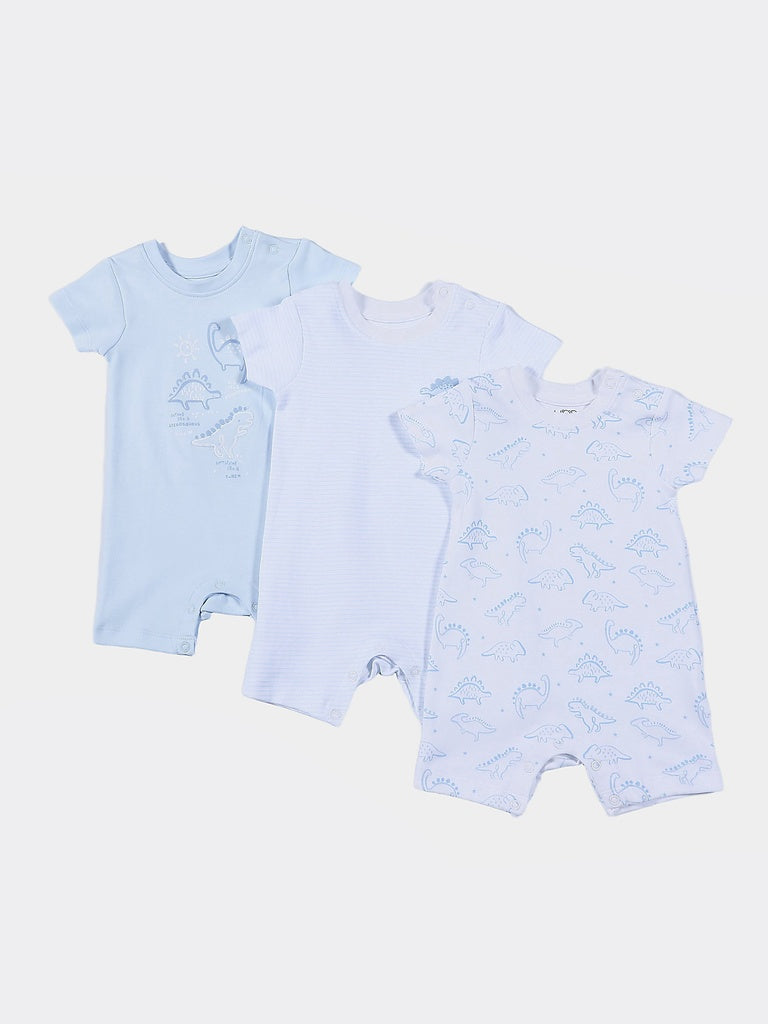 HOP Baby Boys Light Blue Printed Cotton Romper