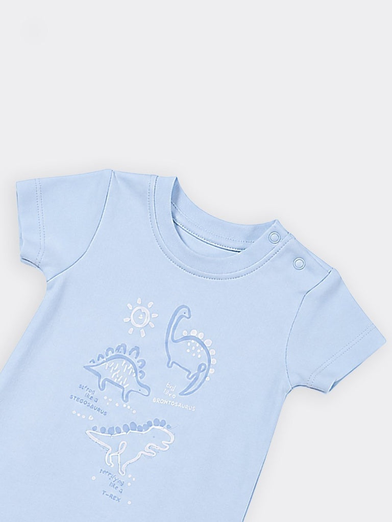HOP Baby Boys Light Blue Printed Cotton Romper