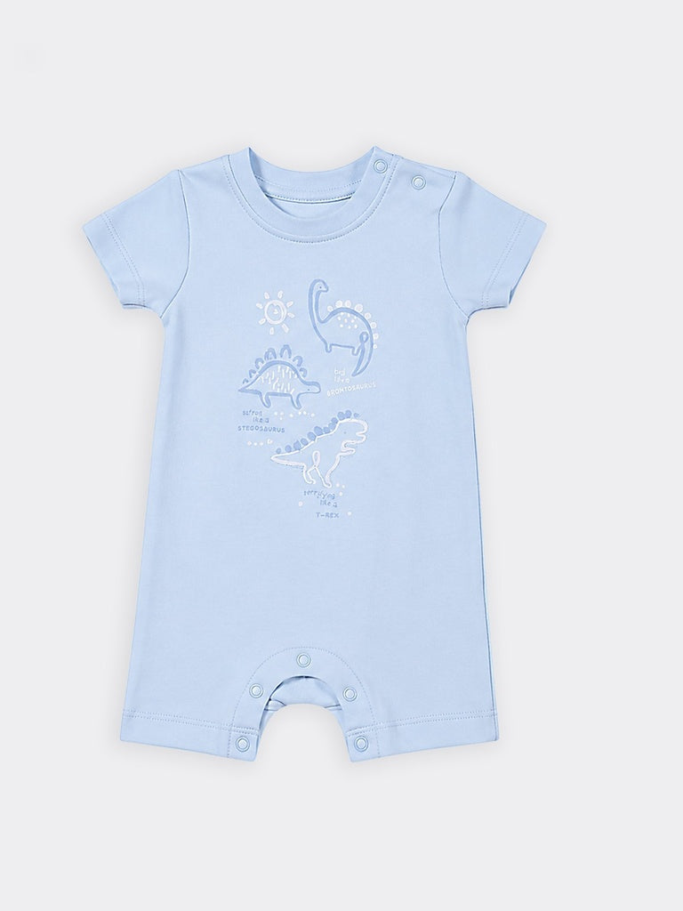 HOP Baby Boys Light Blue Printed Cotton Romper