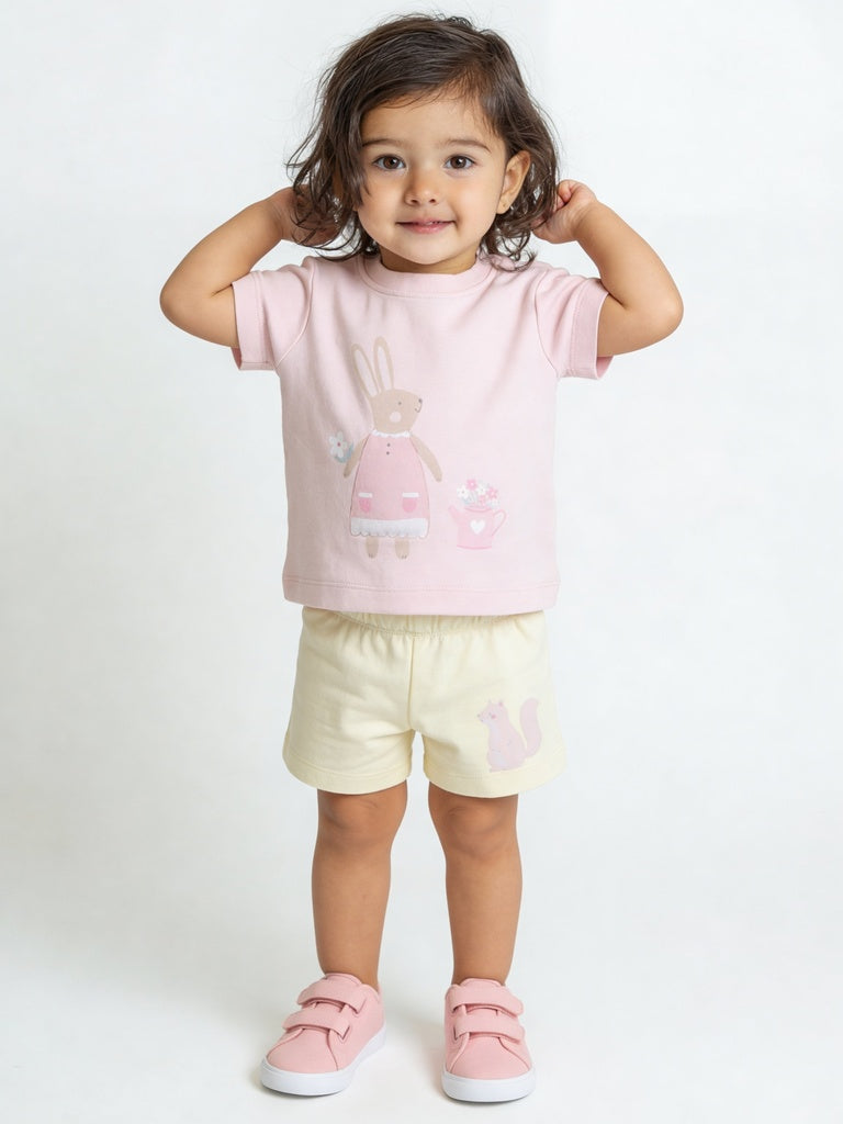 HOP Baby Girls Pink Printed Cotton T-Shirt